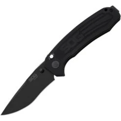 SOG BA1001BX Banner Button Lock USA Folding Pocket Knife With Black Anodized Aluminum Handle