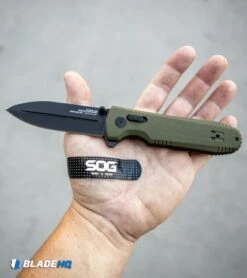 SOG Pentagon XR Lock Knife OD Green G-10 (3.5" Black) 15 SOG Pentagon XR Lock Knife OD Green G-10 (3.5" Black) -Sog Knives SOG Bandaid Pack SOG Bandaids FREE BHQ 12947 kp in hand web