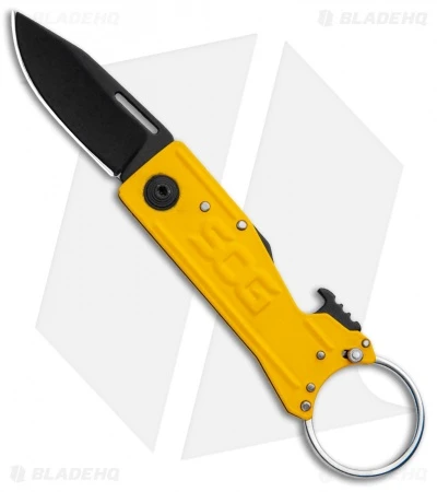 SOG Keytron Clip Point Folding Knife Key Chain Yellow (1.9" Black) KT1005-CP 3 SOG Keytron Clip Point Folding Knife Key Chain Yellow (1.9" Black) KT1005-CP