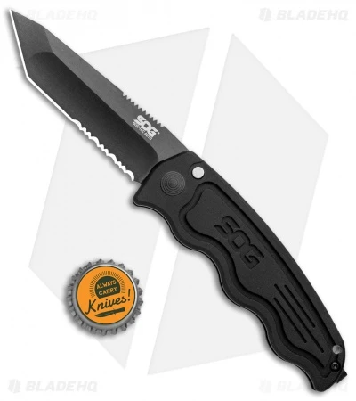 SOG-TAC Tanto Automatic Knife Black Aluminum (3.5" Black Serr) ST-04 6 SOG-TAC Tanto Automatic Knife Black Aluminum (3.5" Black Serr) ST-04 - Image 4
