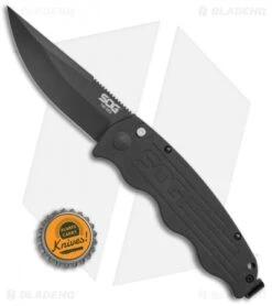 SOG Tac Ops Automatic Knife Black Canvas Micarta (3.5" S35VN Black) -Sog Knives SOG Tac Ops Auto Black Canvas Micarta Black TO1011 BX BHQ 52251 jr bottlecap