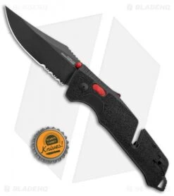 SOG Trident AT-XR Lock Knife Black/Red Clip Point (3.7" Black Serr) -Sog Knives SOG Trident AT XR Lock Black Red CP Black Serr BHQ 105693 jr bottlecap