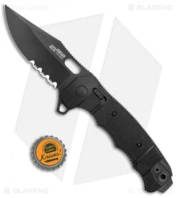 SOG Seal XR Flipper XR-Lock Knife Black Nylon (3.9" Black Serrated) -Sog Knives Sog Seal XR Flipper Black FRN Black Serr BHQ 136182 jr bottlecap
