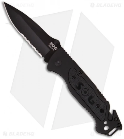 SOG Escape Lockback Knife Black (3.4" Black Serr) FF-25 3 SOG Escape Lockback Knife Black (3.4" Black Serr) FF-25