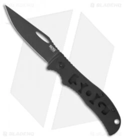 Sog Knives 34 SOG SlipTron Folding Knife (3" Black Plain) STR02
